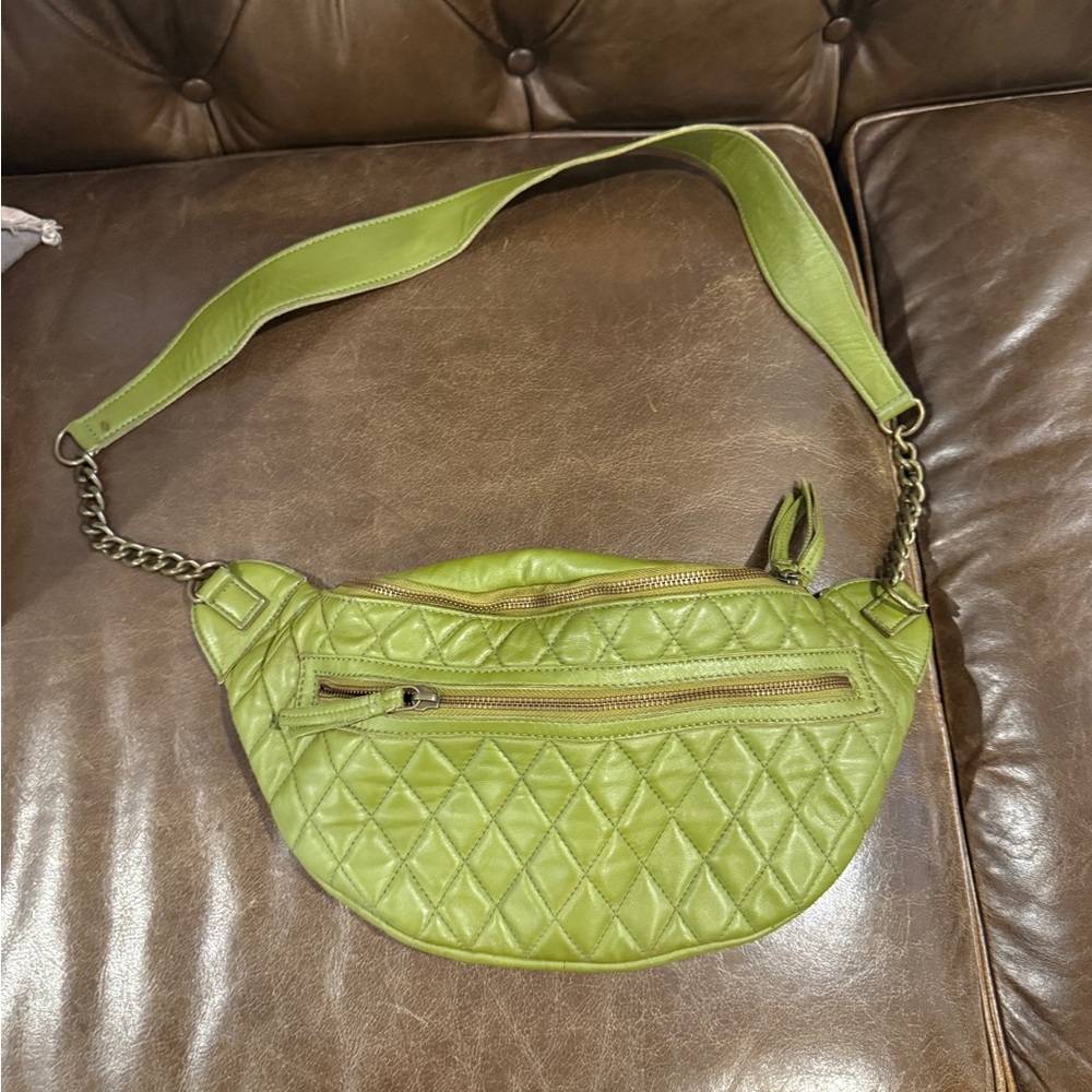 Free People Green Quilted Leather Crossbody Bag